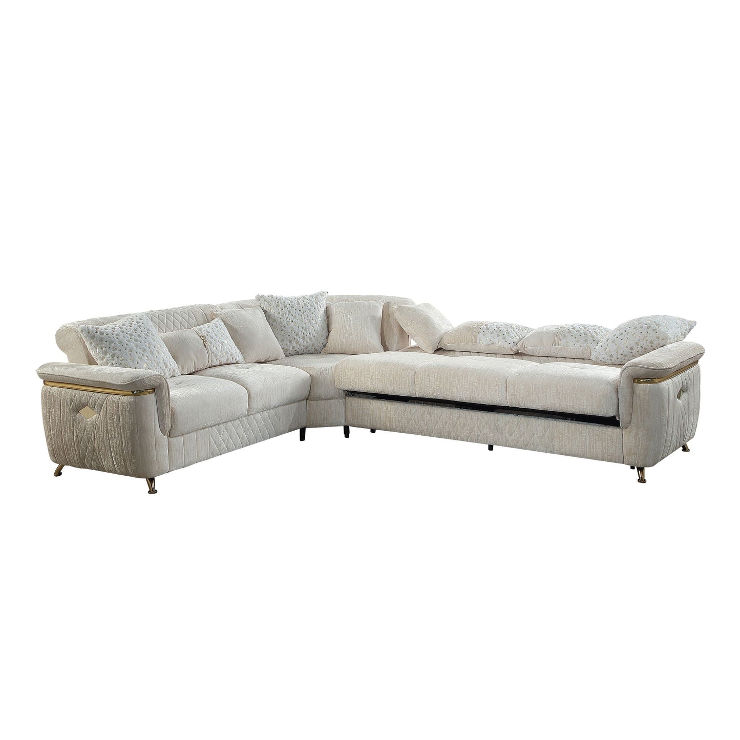 Argo Reversible Sectional by HouseOfZazla, beige fabric with metal legs, L-shaped sofa on Tampa Home & Garden Store