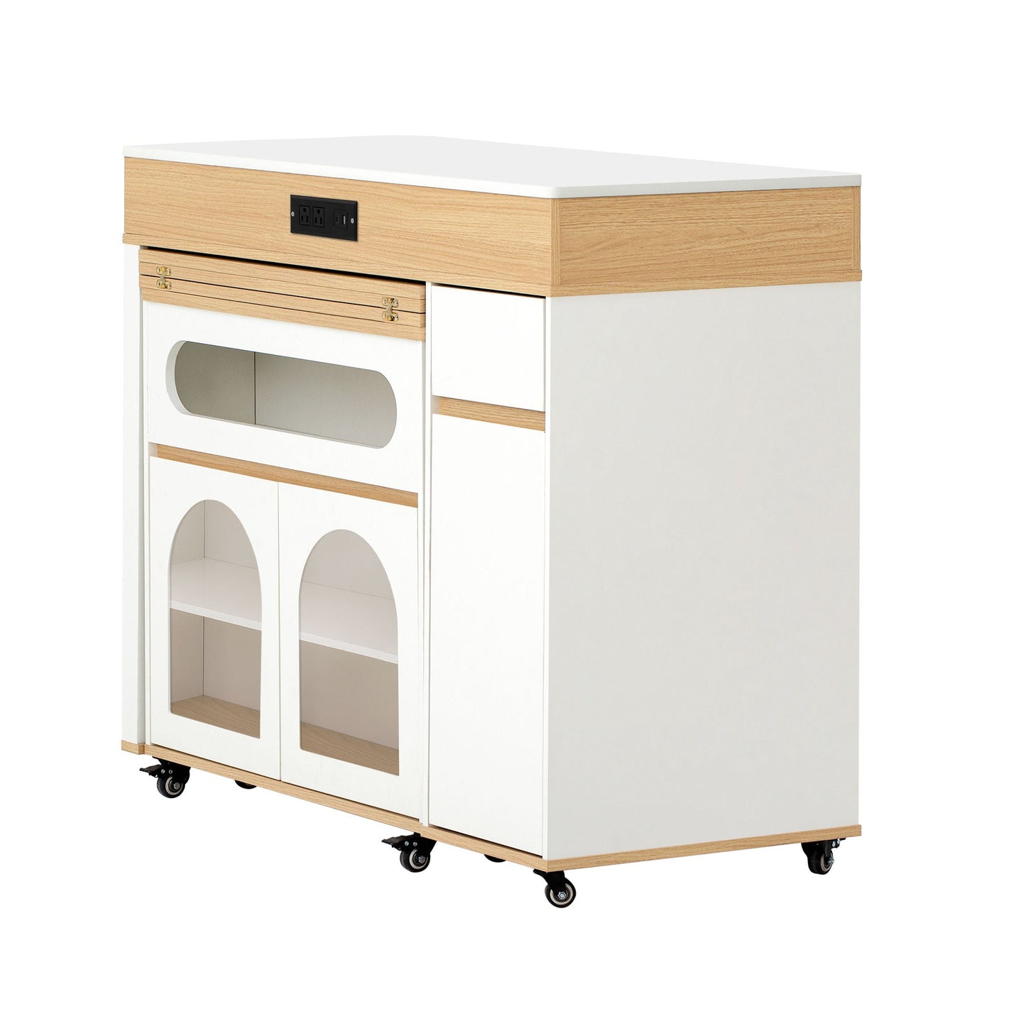 Extendable dining table with folding top and rolling island, white with wood accents, drawers on Tampa Home & Garden Store