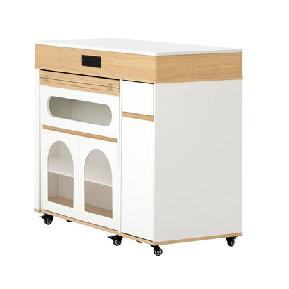 Extendable dining table with folding top and rolling island, white with wood accents, drawers on Tampa Home & Garden Store