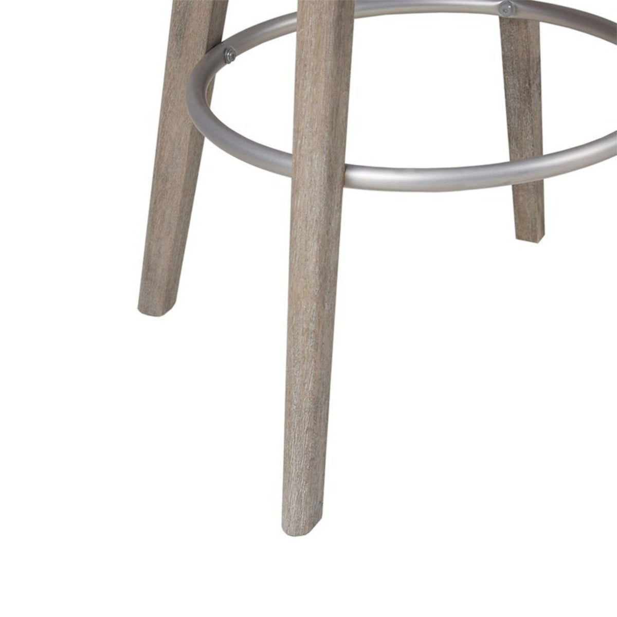 Bar stool with natural wood legs and circular metal footrest for counter height seating on Tampa Home & Garden Store
