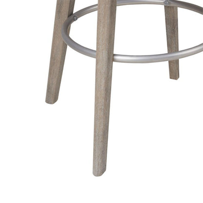 Bar stool with natural wood legs and circular metal footrest for counter height seating on Tampa Home & Garden Store