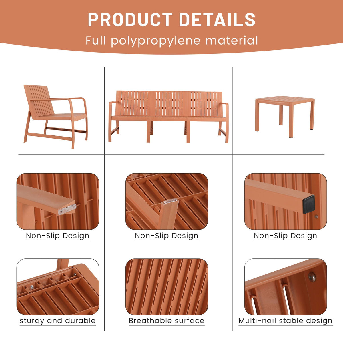 HouseOfZazla orange polypropylene waterproof 2 piece outdoor patio set with chair and bench on Tampa Home & Garden Store