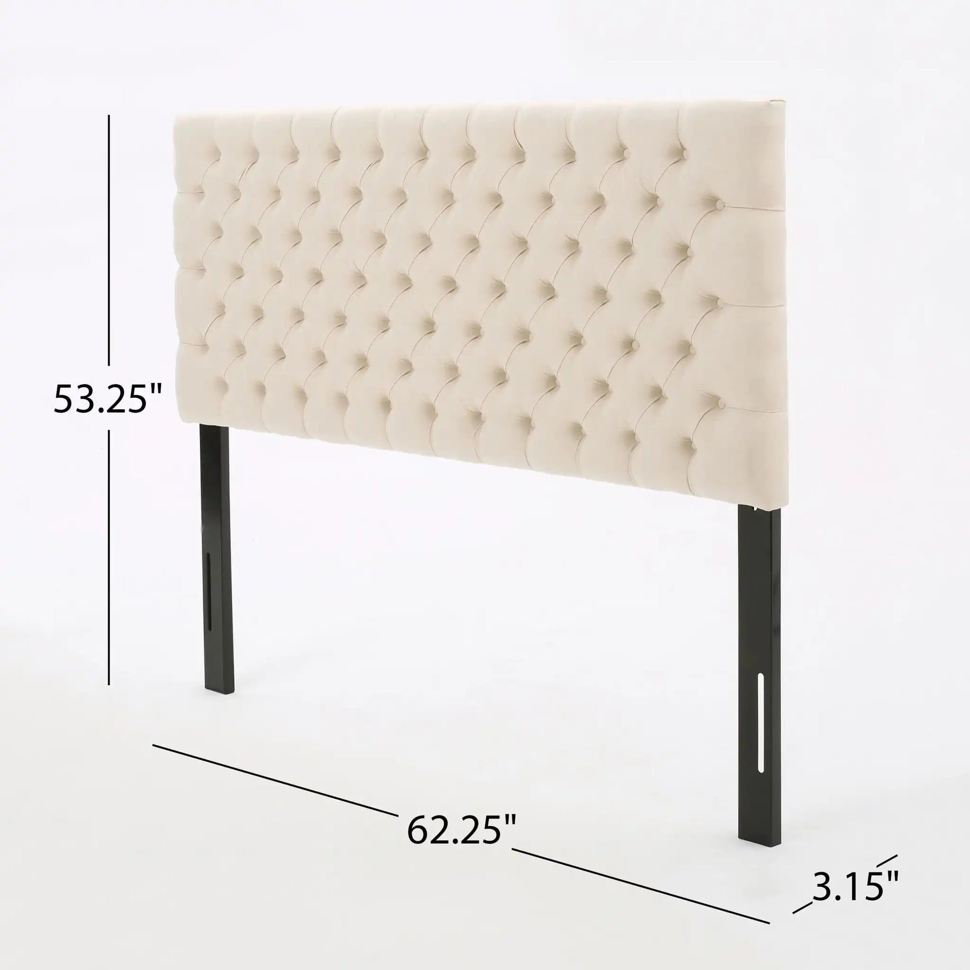 Annecy Contemporary Upholstered Headboard in cream tufted fabric with black legs on Tampa Home & Garden Store
