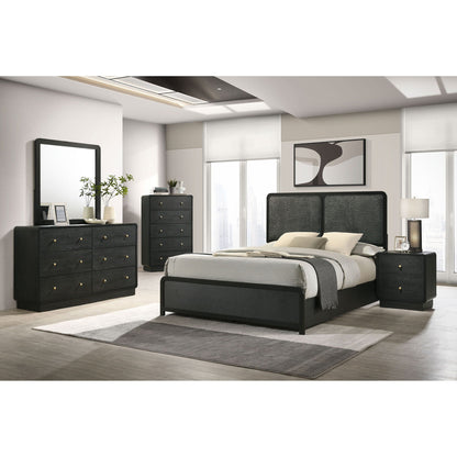 Burton bed with upholstered headboard black panel bed by HouseOfZazla with black dressers on Tampa Home & Garden Store