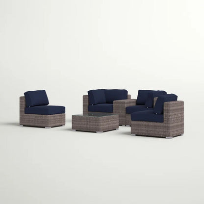 3-piece wicker outdoor seating group with navy cushions and glass-top table by HouseOfZazla on Tampa Home & Garden Store
