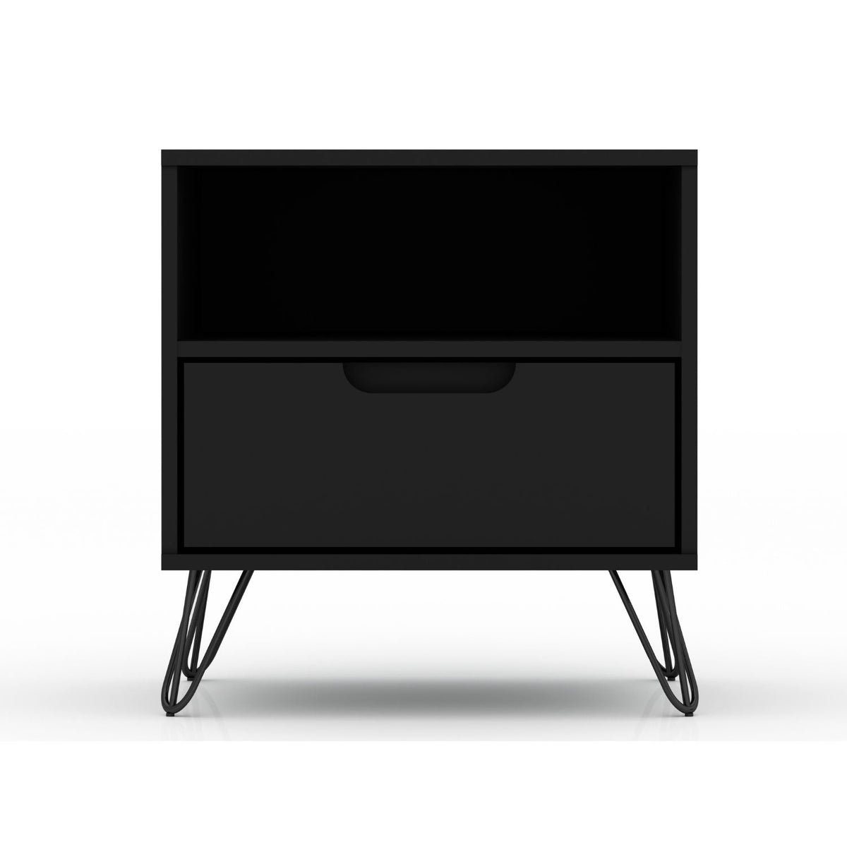 Rockefeller Nightstand black finish with open shelf, 1-drawer, splayed legs by HouseOfZazla on Tampa Home & Garden Store