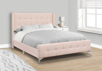 Pink Velvet Queen Platform Bed With Wingback