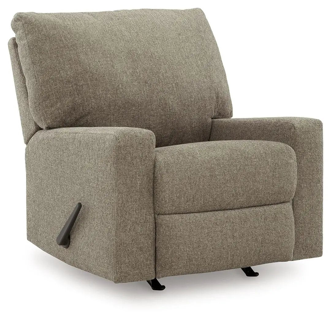 Newellen Rocker Recliner in taupe fabric upholstery with a side lever on Tampa Home & Garden Store