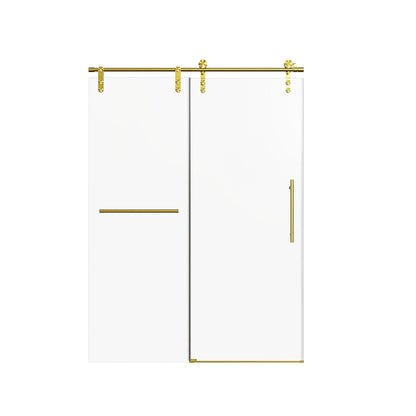 Frameless single sliding shower door by HouseOfZazla with gold towel rail and handle on Tampa Home & Garden Store