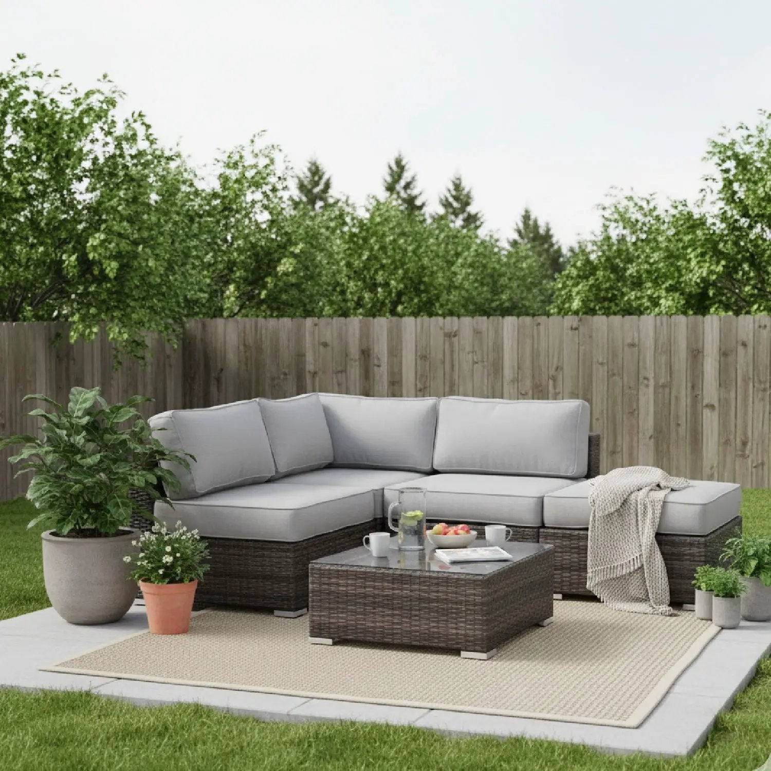 Seating Set With Cushions Handcrafted Wicker 4-Piece Outdoor Set gray cushions on Tampa Home & Garden Store