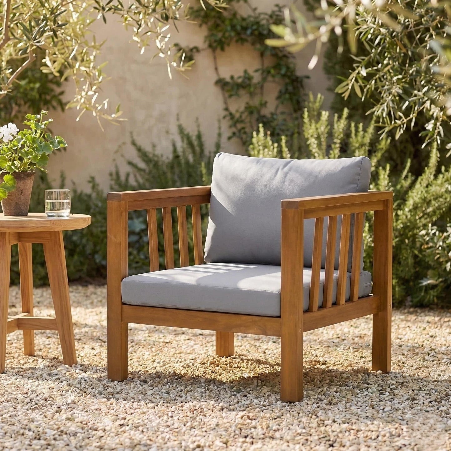 Outdoor Acacia Wood Club Chair with Square Arms