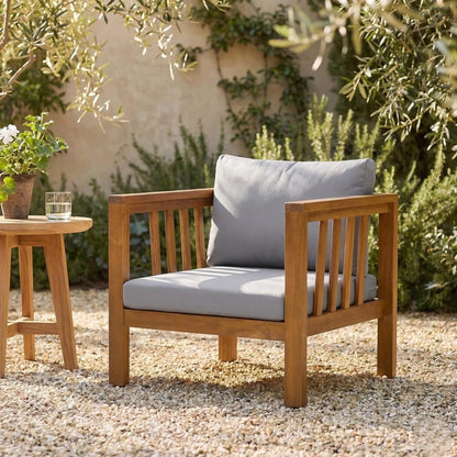 Outdoor Acacia Wood Club Chair with Square Arms