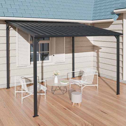 Outdoor pergola 8' x 10' metal inclined-roof gazebo black powder-coated steel HouseOfZazla on Tampa Home & Garden Store