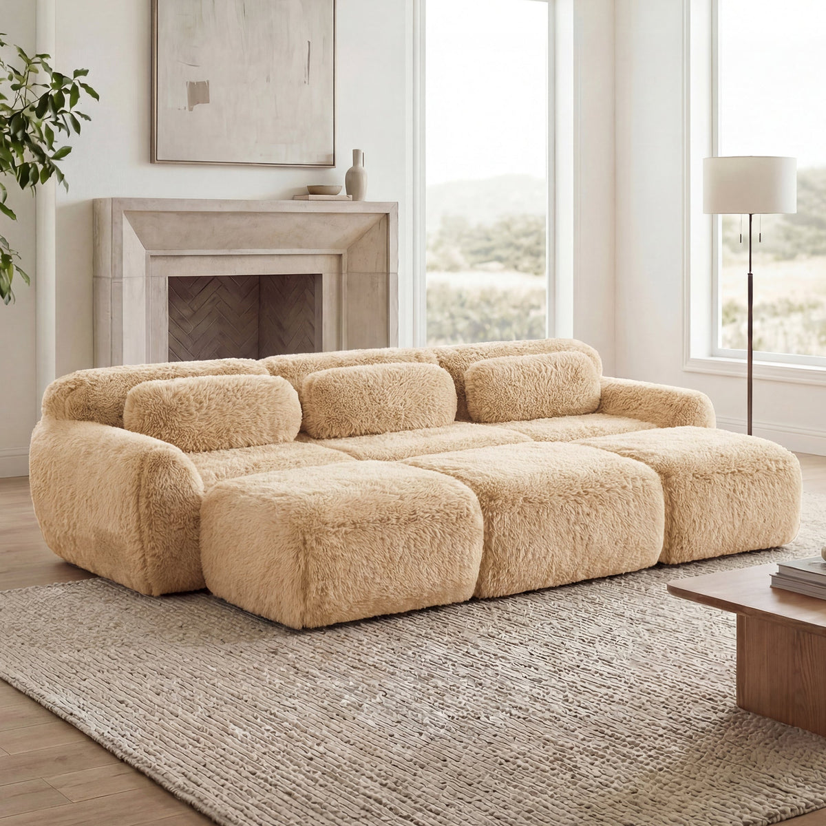 Cozy Plush Fabric Sofa and an Ottoman Set