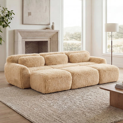 Cozy Plush Fabric Sofa and an Ottoman Set