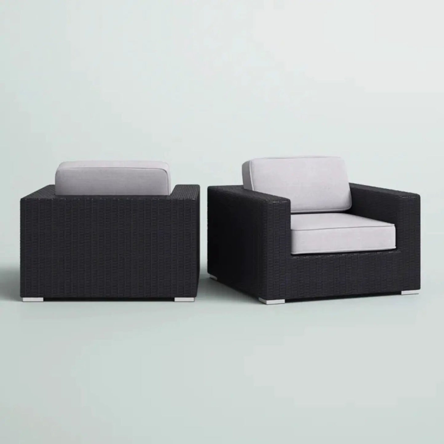 Patio arm chairs set of 2 in dark wicker with light gray cushions by Unique Piece Furniture on Tampa Home & Garden Store