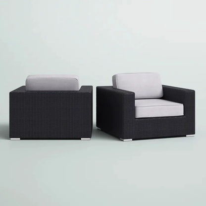 Patio arm chairs set of 2 in dark wicker with light gray cushions by Unique Piece Furniture on Tampa Home & Garden Store