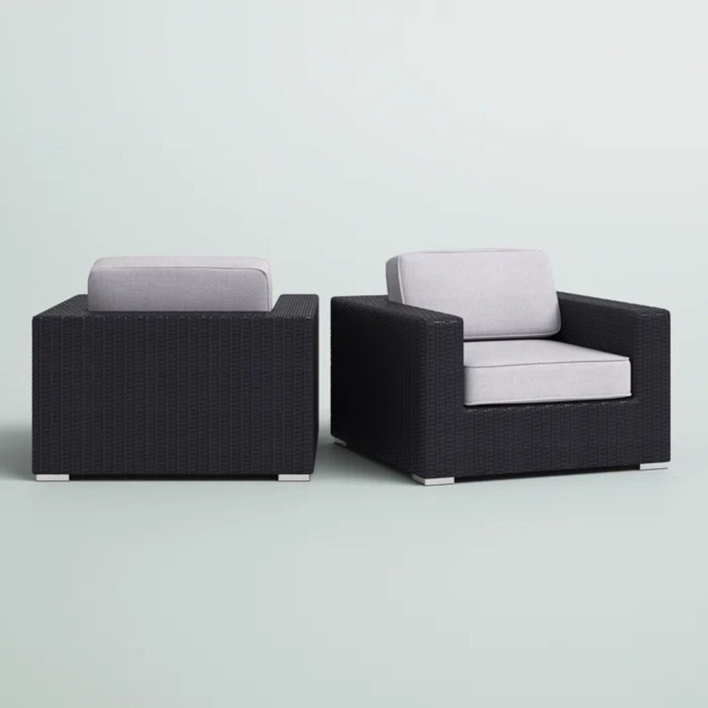 Patio arm chairs with light gray cushions in dark wicker, HouseOfZazla outdoor set of 2 on Tampa Home & Garden Store