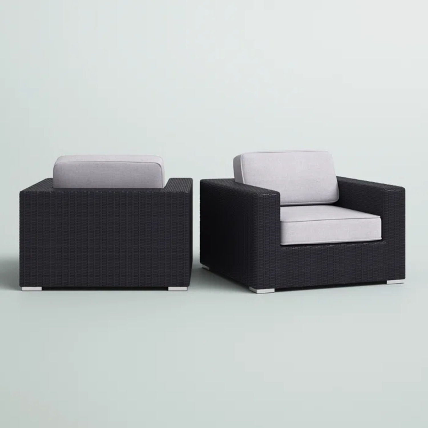 Patio arm chairs with light gray cushions in dark wicker, HouseOfZazla outdoor set of 2 on Tampa Home & Garden Store
