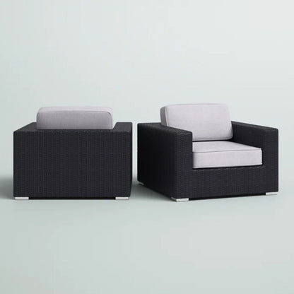 Patio arm chairs with light gray cushions in dark wicker, HouseOfZazla outdoor set of 2 on Tampa Home & Garden Store