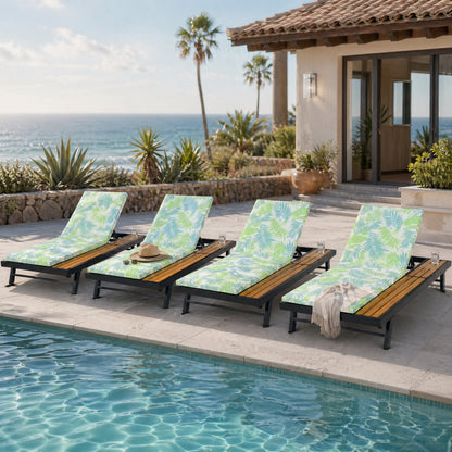 Black Iron and Teak Outdoor Chaise Lounge Set