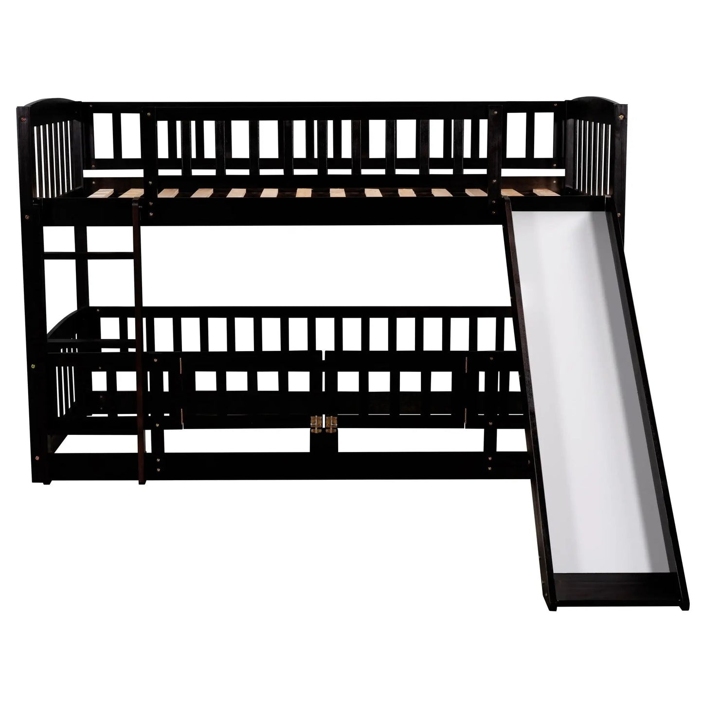 Low Bunk Bed With Slide Fence and Ladder