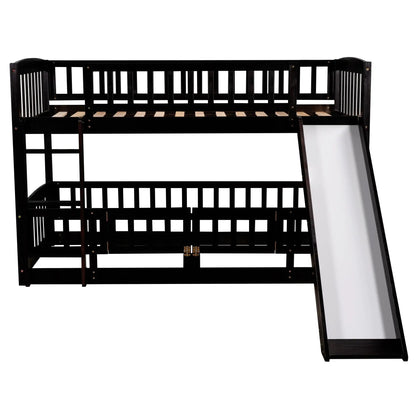 Low Bunk Bed With Slide Fence and Ladder