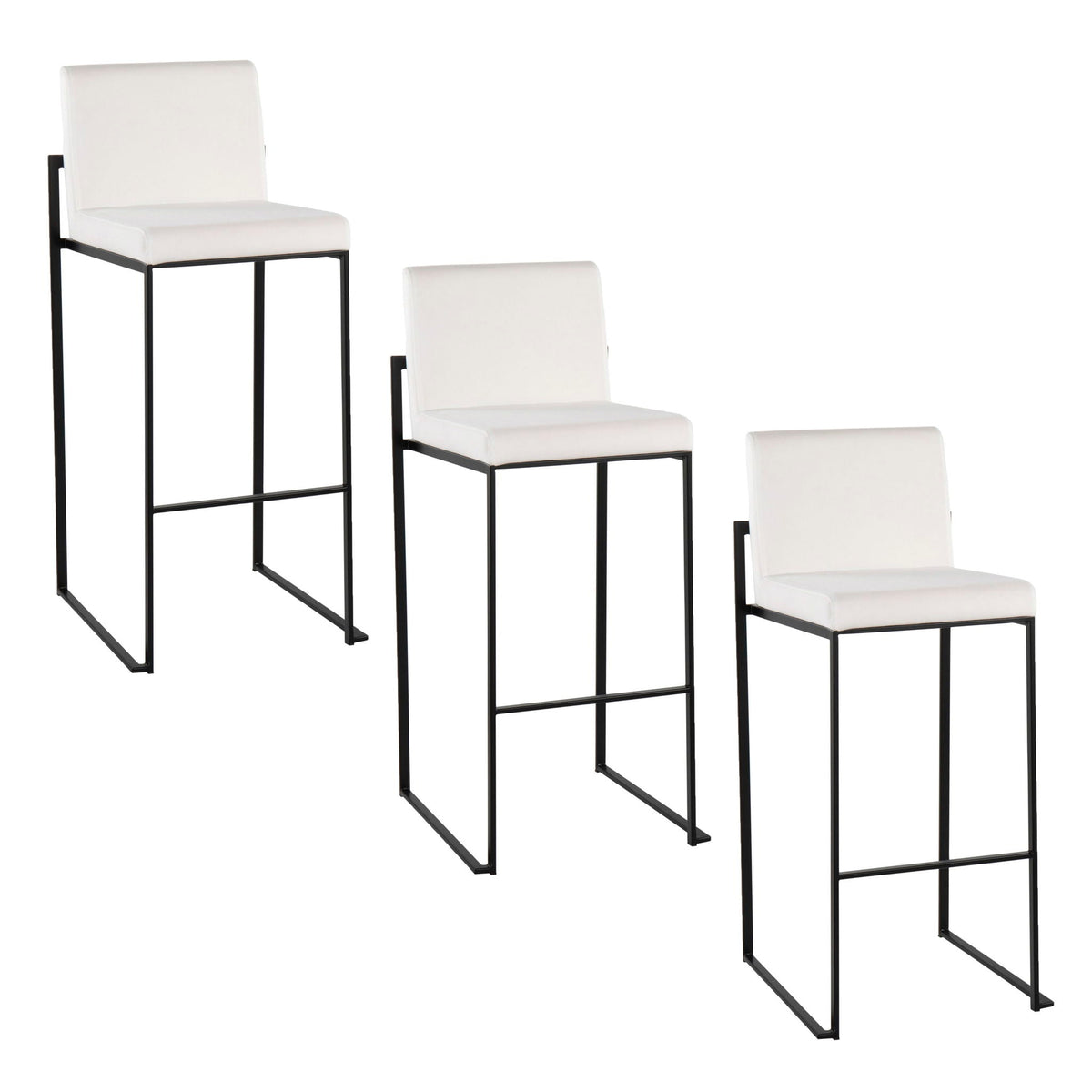 High back barstool set with white cushions on black metal frames, set of 3 on Tampa Home & Garden Store