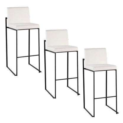 High back barstool set with white cushions on black metal frames, set of 3 on Tampa Home & Garden Store