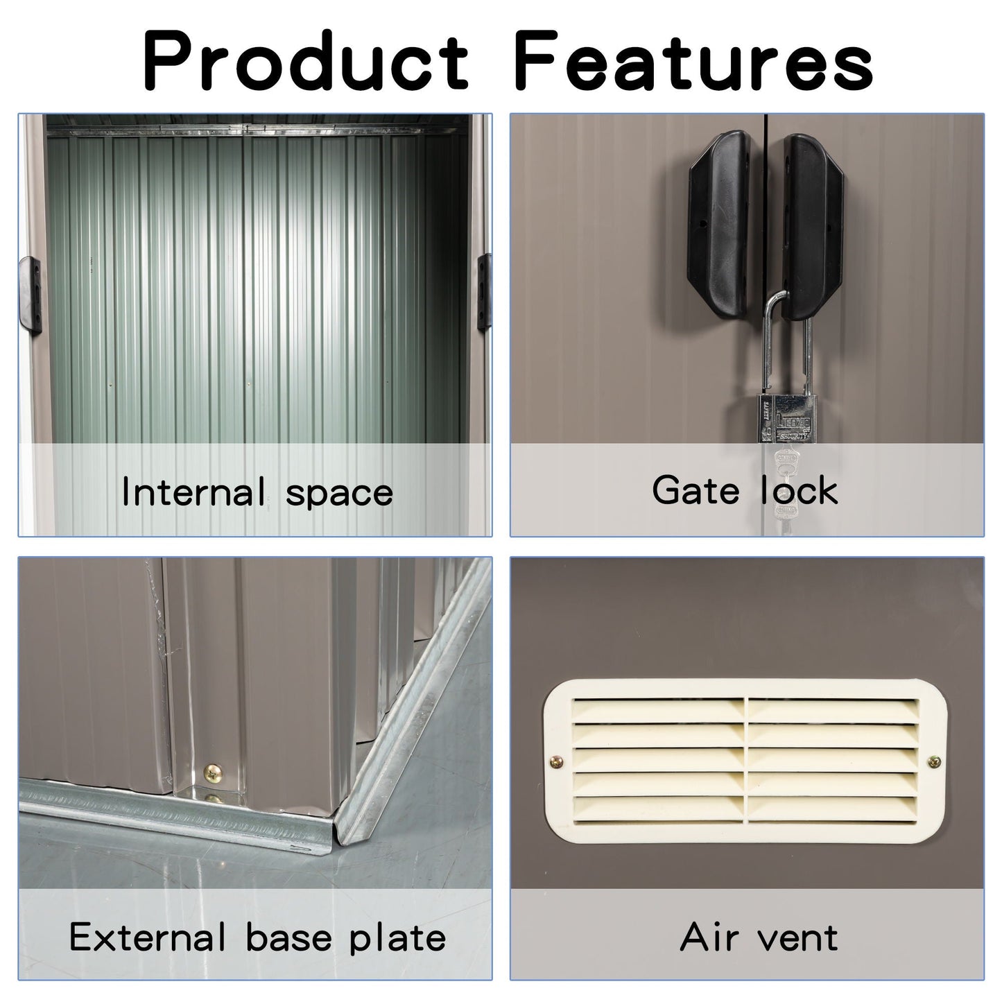Galvanized Steel Outdoor Storage Shed and Padlock