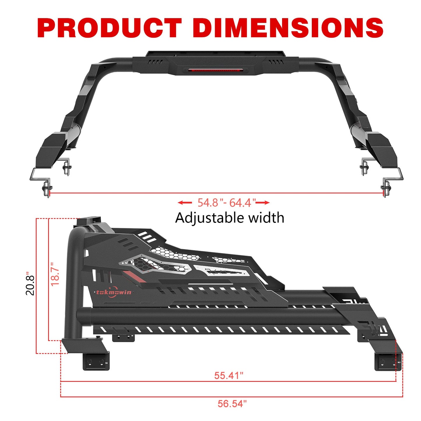 Universal truck bed roll bar in black steel by HouseOfZazla, adjustable 54.8–64.4 in on Tampa Home & Garden Store
