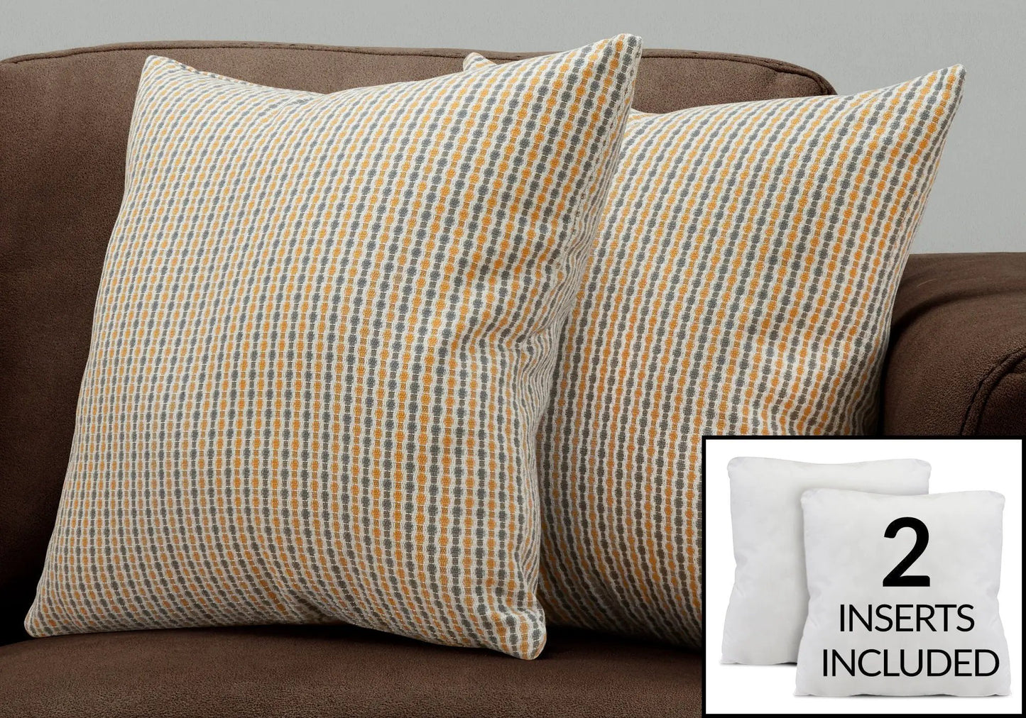 Square throw pillows with orange gray striped pattern, 2 inserts included Unique Piece Furniture on Tampa Home & Garden Store