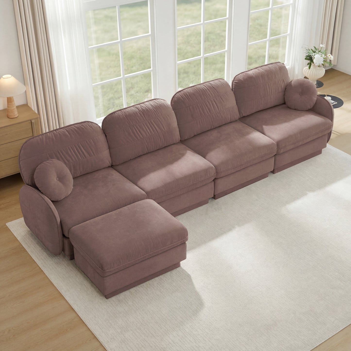 137 Inch Oversized Chenille L Shaped Sofa and Ottoman