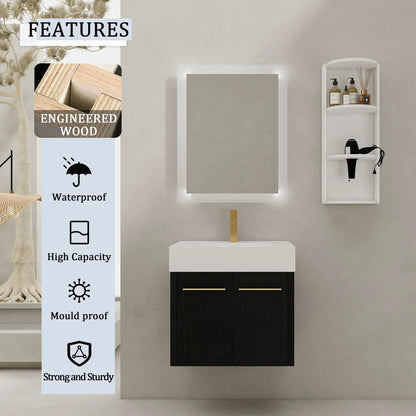 Modern Wall Mounted Vanity Resin Sink and Rack