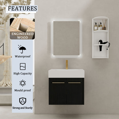 Modern Wall Mounted Bathroom Vanity with Resin Sink and Storage Rack by HouseOfZazla white top on Tampa Home & Garden Store