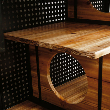 Modern spacious cat house in black and brown wood with curved shelves and perforated panels on Tampa Home & Garden Store