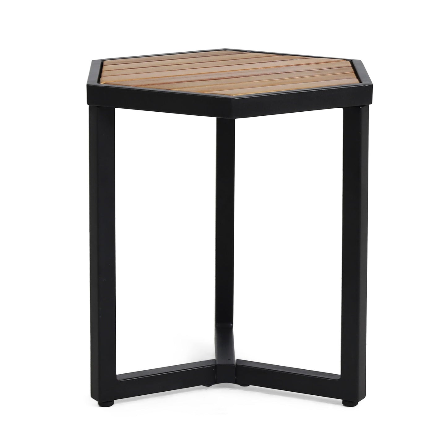 Outdoor Acacia Wood Side Table and Iron Base
