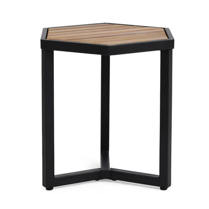 Outdoor Acacia Wood Side Table and Iron Base