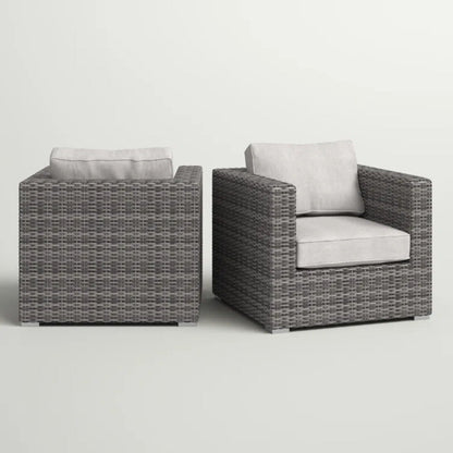 2 Patio Chairs with Cushions in dark brown wicker and light gray cushions HouseOfZazla on Tampa Home & Garden Store
