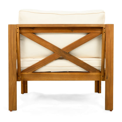 Outdoor Acacia Wood Club Armchair Set of 4 with Cream Cushions HouseOfZazla on Tampa Home & Garden Store