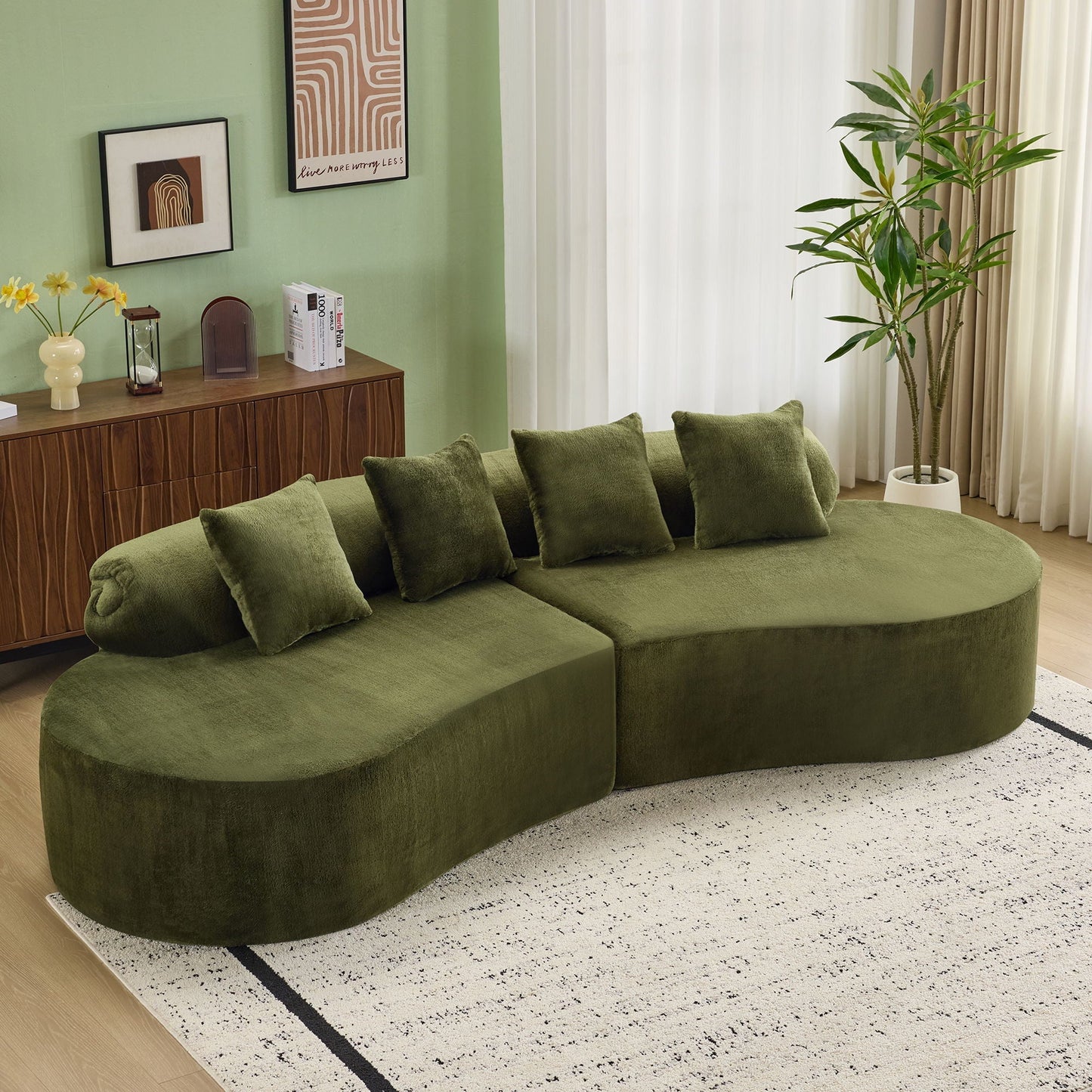 Modern Curved Sofa and the Soft Linen Pillows