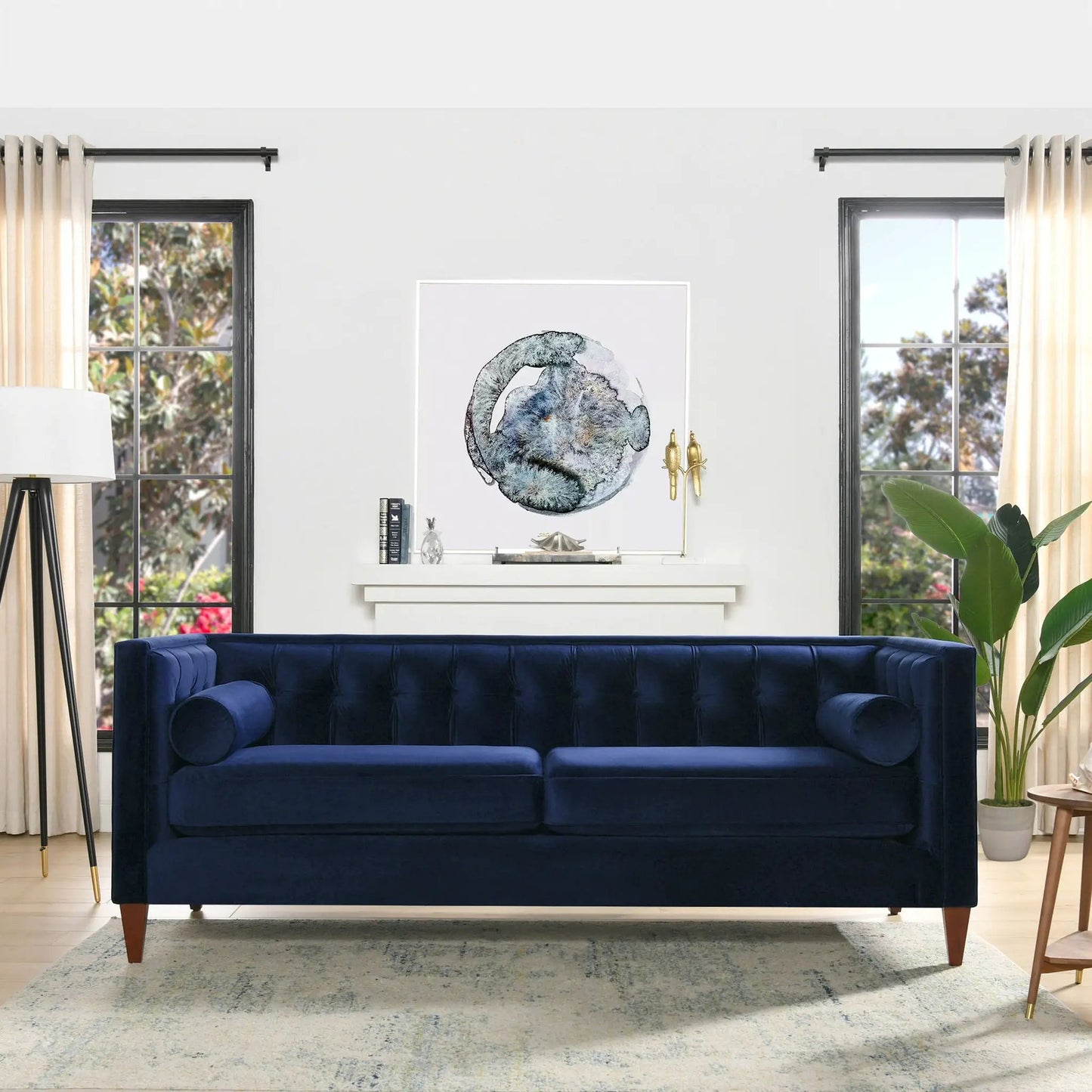 Jack Modern Tuxedo Tufted Sofa in navy blue, stationary sofa by Unique Piece Furniture on Tampa Home & Garden Store