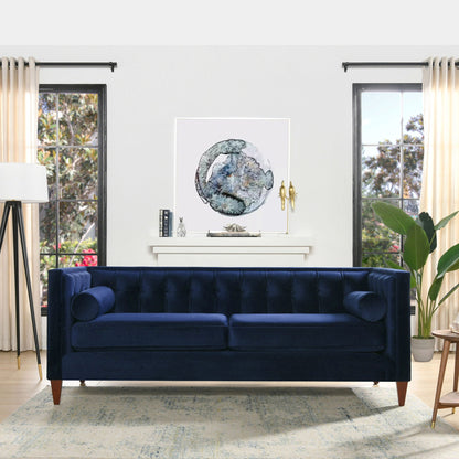 Modern Tuxedo Tufted Sofa with Navy Fabric