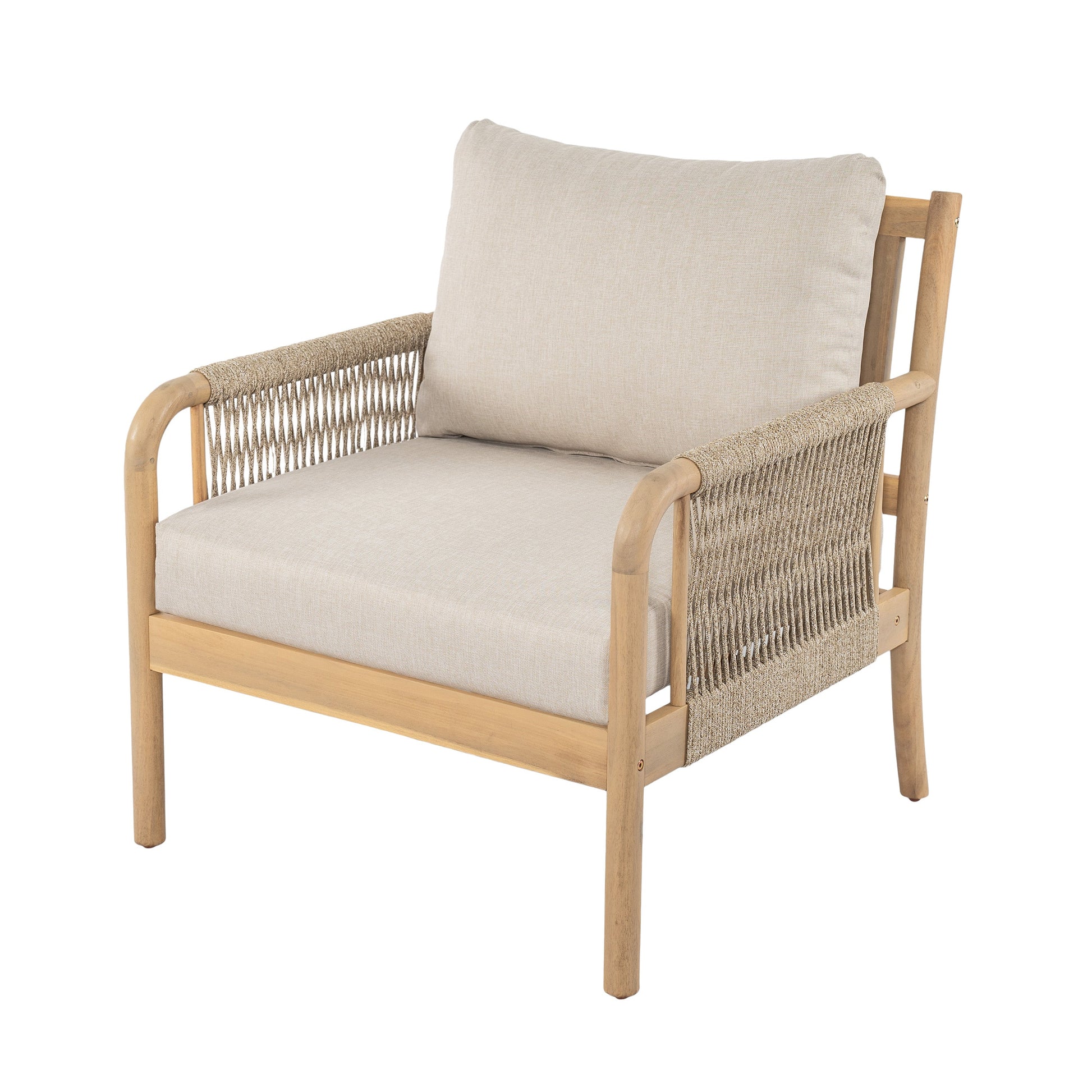 Casper Outdoor chair from HouseOfZazla with beige cushion and woven rope sides on Tampa Home & Garden Store