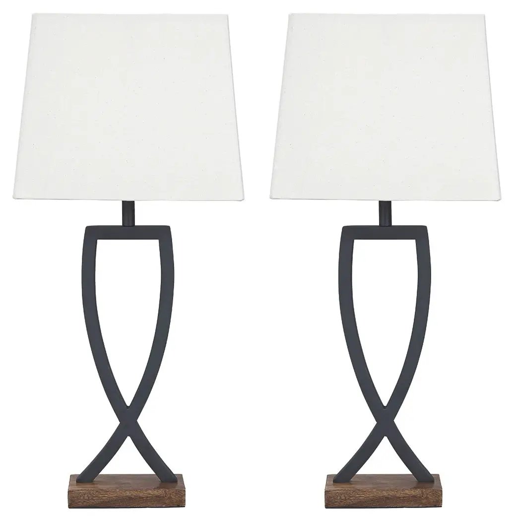 Makara Metal Table Lamp Set Of 2 With Wood Base