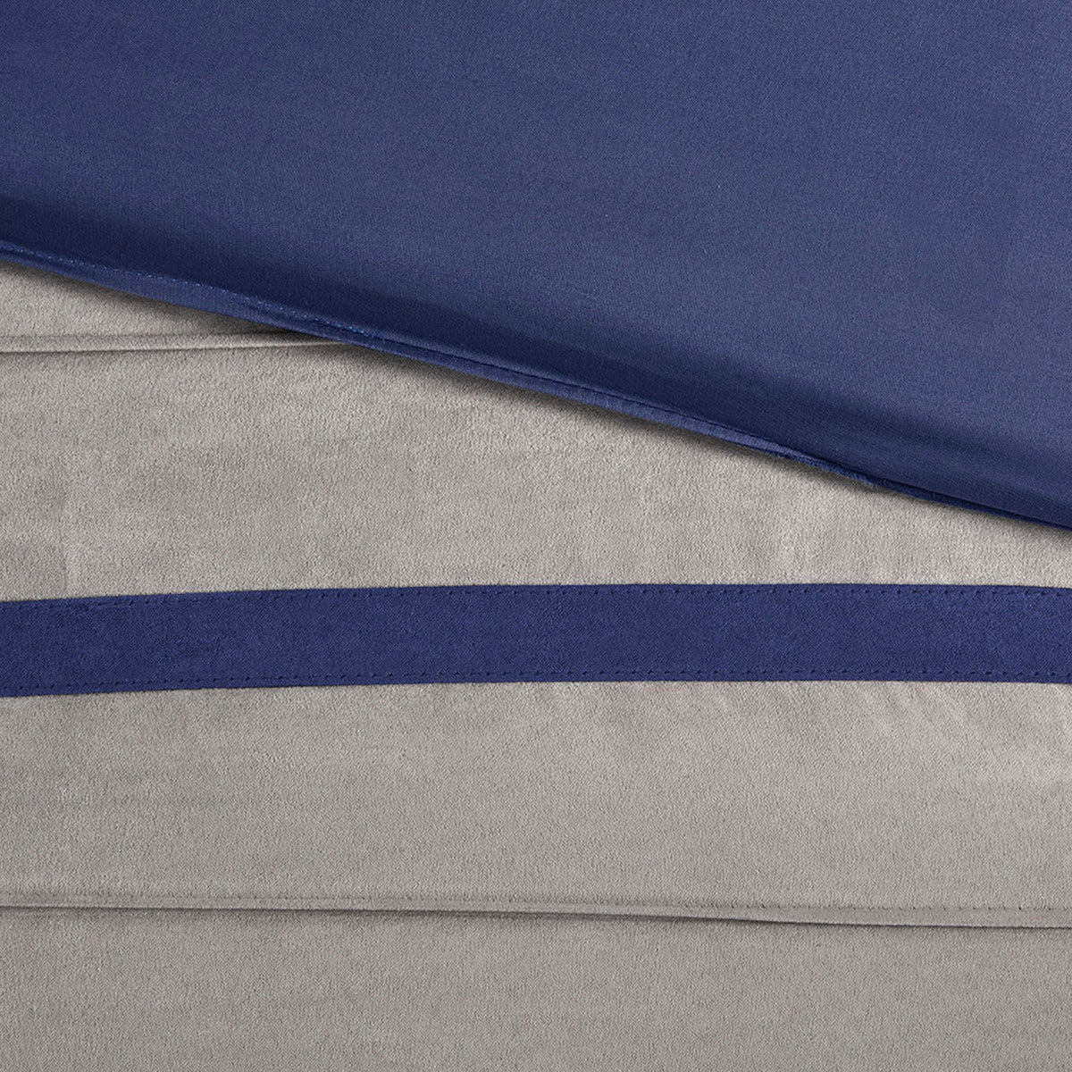 7 PC Pieced Faux Suede Comforter Set blue and beige with navy stripe by HouseOfZazla on Tampa Home & Garden Store