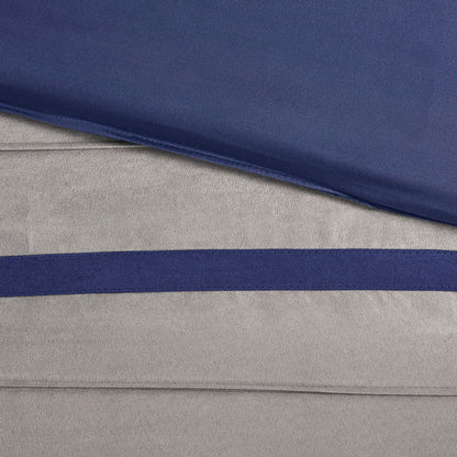 7 PC Pieced Faux Suede Comforter Set blue and beige with navy stripe by HouseOfZazla on Tampa Home & Garden Store