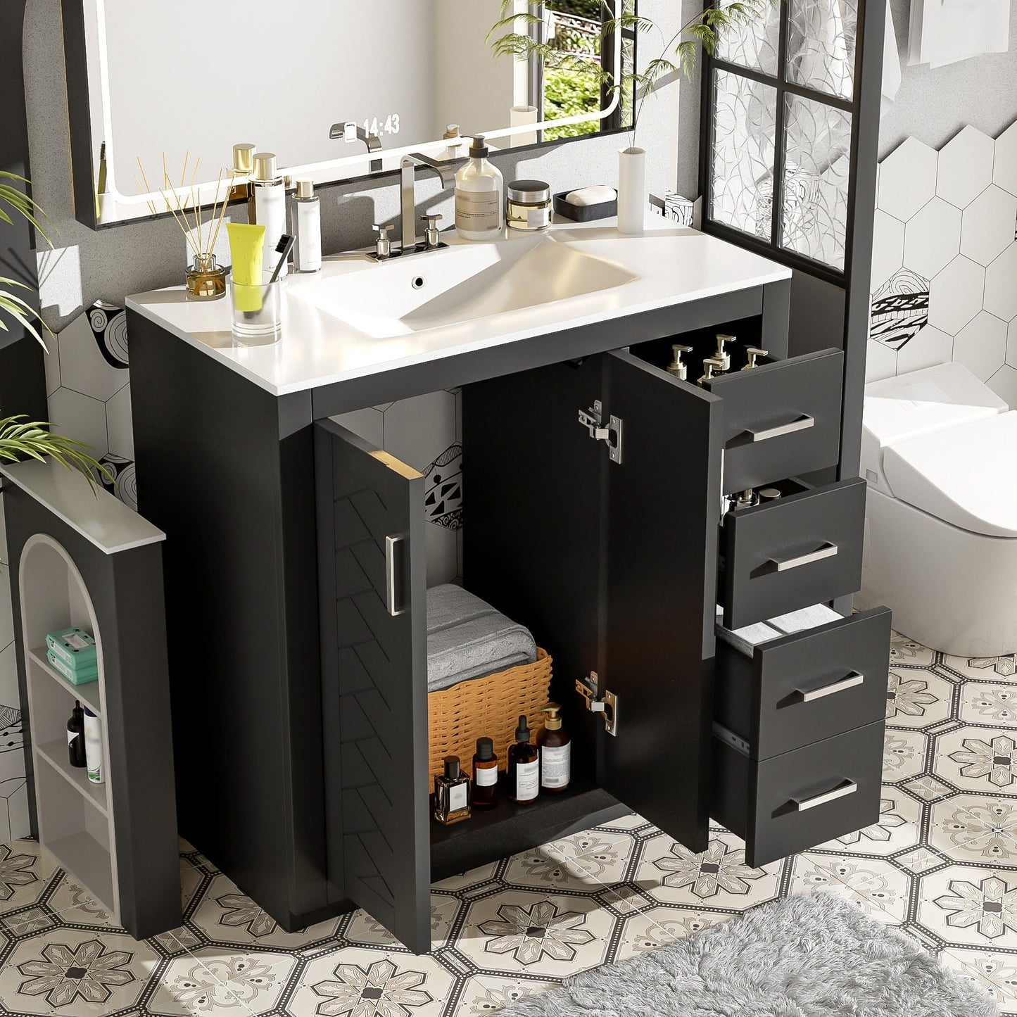 Bathroom vanity with sink by HouseOfZazla, gray cabinet with 3 drawers and soft-close doors on Tampa Home & Garden Store