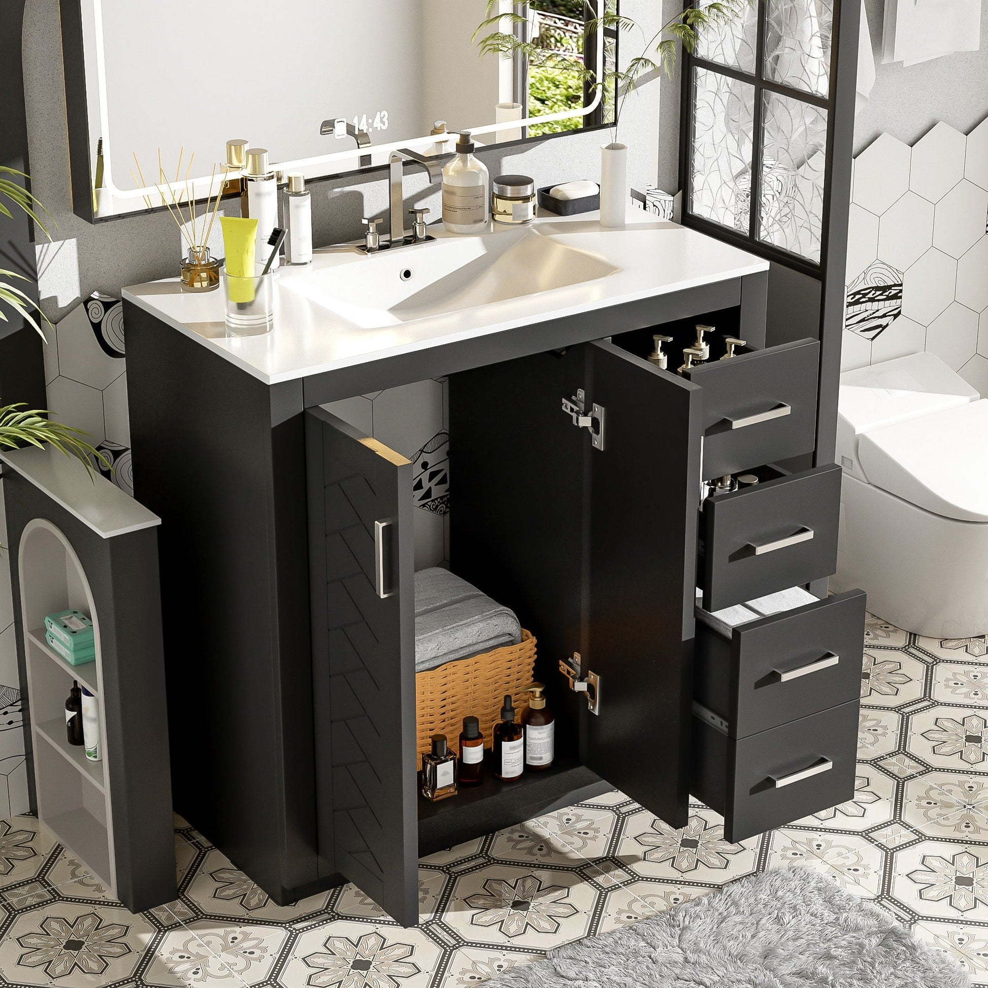Bathroom vanity with sink by HouseOfZazla, gray cabinet with 3 drawers and soft-close doors on Tampa Home & Garden Store