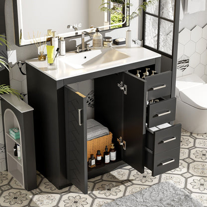 Bathroom vanity with sink by HouseOfZazla, gray cabinet with 3 drawers and soft-close doors on Tampa Home & Garden Store